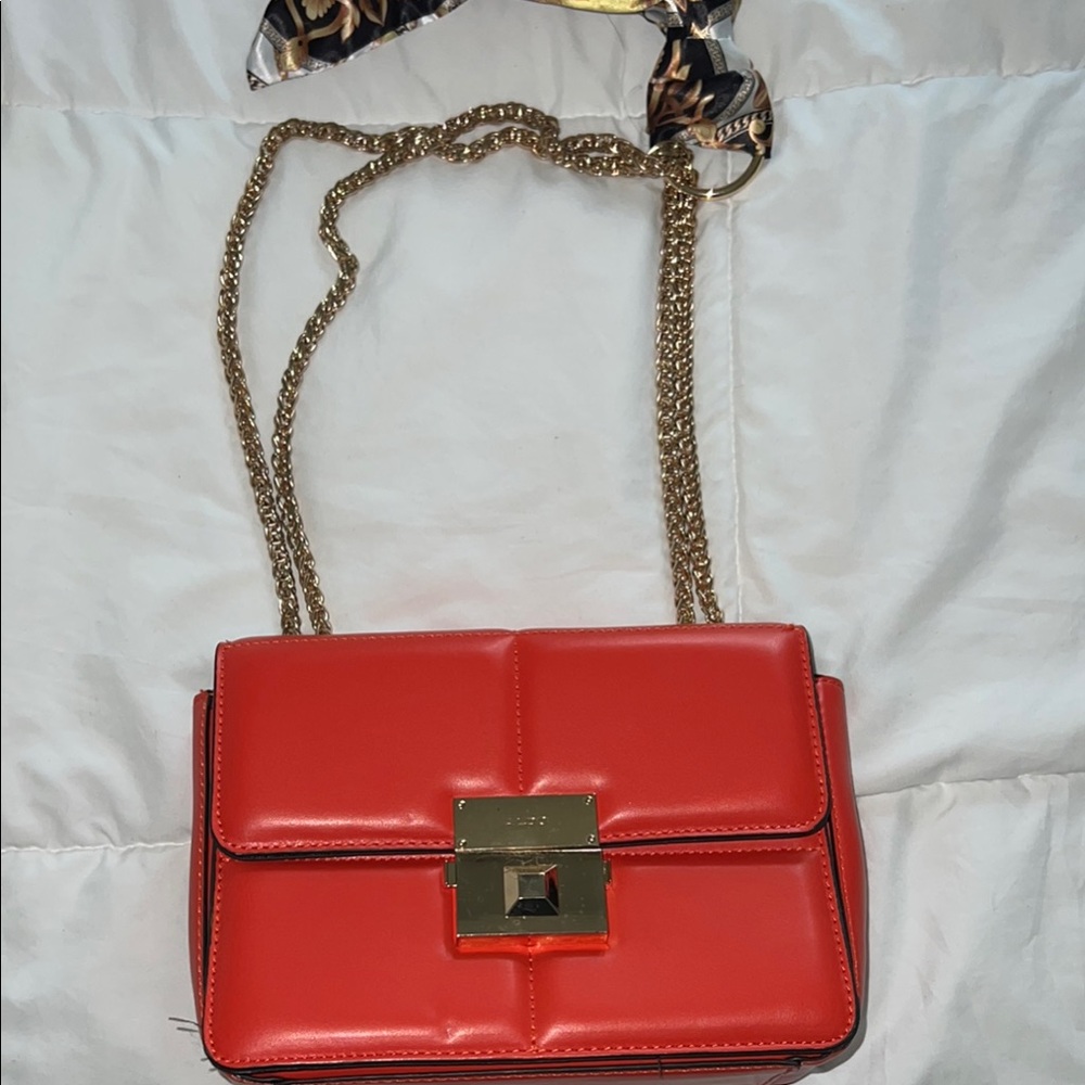 Aldo Red and Gold Crossbody Bag with Chain Strap